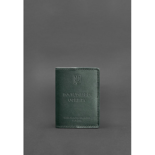 Кожаная обложка для удостоверения офицера 9.0 зеленая BlankNote