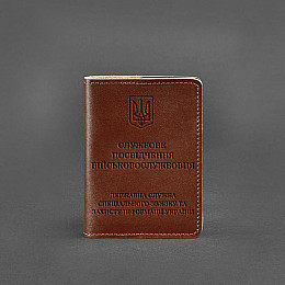 Кожаная обложка для служебного удостоверения военнослужащего Госспецсвязи светло-коричневая BlankNote