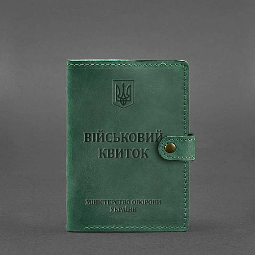 Кожаная обложка-портмоне для военного билета 15.0 зеленая Crazy Horse BlankNote