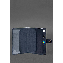 Кожаная обложка-портмоне для военного билета 15.0 темно-синяя BlankNote