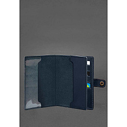 Кожаная обложка-портмоне для военного билета 15.0 темно-синяя Crazy Horse BlankNote