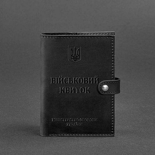 Кожаная обложка-портмоне для военного билета 15.0 черная Crazy Horse BlankNote