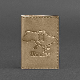 Кожаная обложка для паспорта с картой Украины светло-бежевая BlankNote