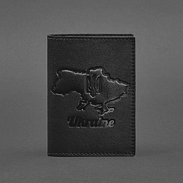 Кожаная обложка для паспорта с картой Украины черный краст BlankNote