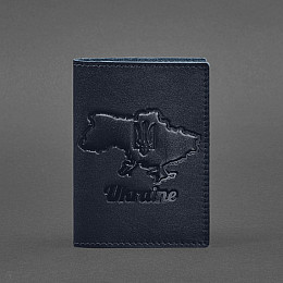Кожаная обложка для паспорта с картой Украины синий краст BlankNote