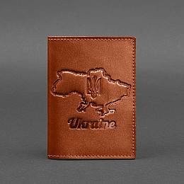 Кожаная обложка для паспорта с картой Украины светло-коричневый краст BlankNote