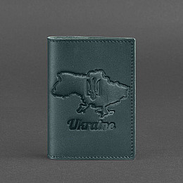 Кожаная обложка для паспорта с картой Украины зеленый краст BlankNote