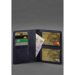 Кожаная обложка-органайзер для документов 6.1 синий Crazy Horse BlankNote