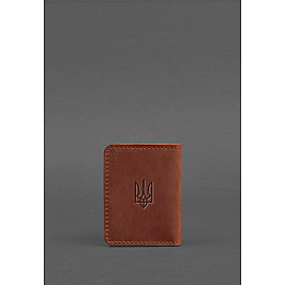 Кожаная обложка для ID-паспорта и водительских прав 4.1 светло-коричневая Crazy Horse с гербом BlankNote