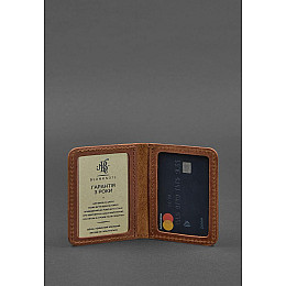 Кожаная обложка для ID-паспорта и водительских прав 4.1 светло-коричневая Crazy Horse с гербом BlankNote