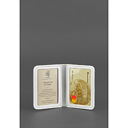 Кожаная обложка для ID-паспорта и водительских прав 4.1 Белая с гербом BlankNote