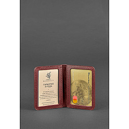 Кожаная обложка для ID-паспорта и водительских прав 4.1 бордовая с гербом BlankNote