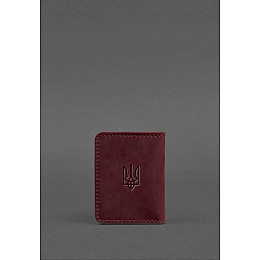 Кожаная обложка для ID-паспорта и водительских прав 4.1 бордовая Crazy Horse с гербом BlankNote
