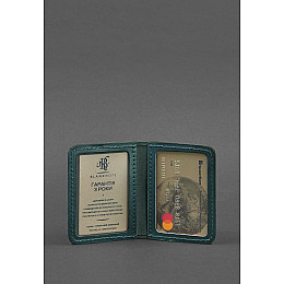 Кожаная обложка для ID-паспорта и водительских прав 4.1 зеленая с гербом BlankNote