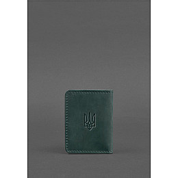 Кожаная обложка для ID-паспорта и водительских прав 4.1 зеленая Crazy Horse с гербом BlankNote