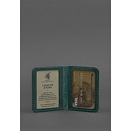 Кожаная обложка для ID-паспорта и водительских прав 4.1 зеленая Crazy Horse с гербом BlankNote