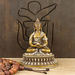 Статуя Будды Амитабхи (тиб. Опаме) Бронза Оксид Частичное серебрение Kailash 10 см (23892)