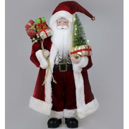 Новогодняя фигурка Санта с елочкой 60см (мягкая игрушка), с LED подсветкой, бордо Bona DP73702