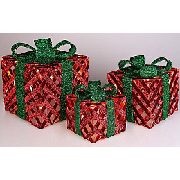 Декоративная композиция - 3 коробки с LED-подсветкой красный с зеленым Bona DP69605