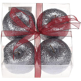 Набор подвесок из 4 шт Яблоко 7см графитовый с глиттером Bona DP73710