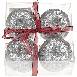 Набор подвесок из 4 шт Яблоко 7см серебристый с глиттером Bona DP73711