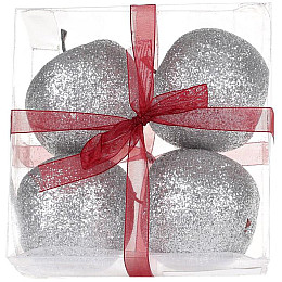 Набор подвесок из 4 шт Яблоко 6.5см серебристый с глиттером Bona DP73712