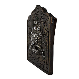 Захисне тибетське панно маска Махакали Карбування по міді та різьблене дерево Ручна робота Kailash 30 см (26723)