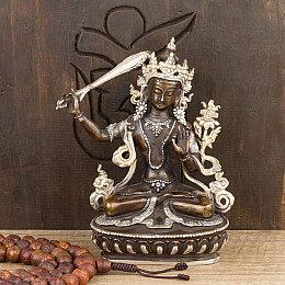 Статуя Манджушрі (тиб. Джампел Янг) Бронза, часткове сріблення Ручна робота Kailash 15 см (26778)