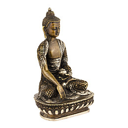 Будда Шак’ямуні в жесті перемоги Бронза Оксидування Часткове сріблення Ручна робота Kailash 14.7 см (26792)