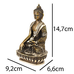 Будда Шак’ямуні в жесті перемоги Бронза Оксидування Часткове сріблення Ручна робота Kailash 14.7 см (26792)
