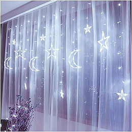 Гірлянда штора Зірки і Місяць Bambi XR-5 W USB 120 L 3 * 1 м c USB + батарейка біле світло