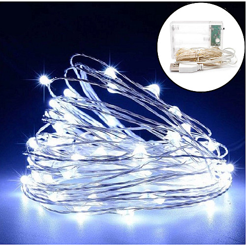 Гирлянда Нить Led 50 проволока 5 м Холодный Белый 1 режим USB + батарейка Decorative Light 218-21528271