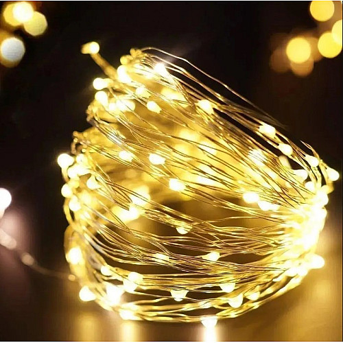 Гирлянда Нить Led 100 проволока 10 м Тёплый Белый 1 режим USB + батарейка Decorative Light 218-21528274