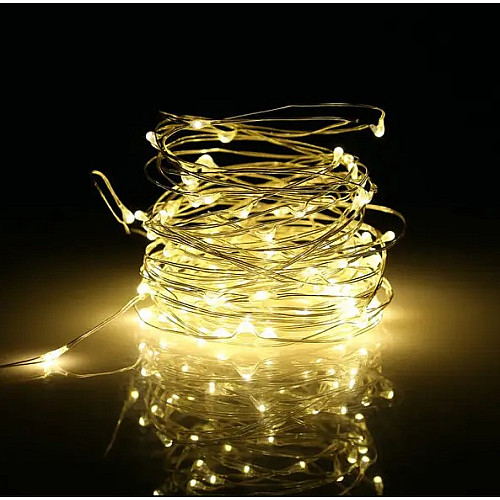 Гирлянда Нить Led 100 проволока 10 м Тёплый Белый 1 режим USB + батарейка Decorative Light 218-21528274