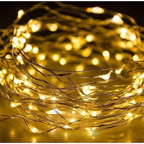 Гирлянда Нить Led 100 проволока 10 м Тёплый Белый 1 режим USB + батарейка Decorative Light 218-21528274