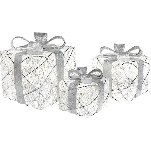 Декоративная композиция - 3 коробки 15х20см, 20х25см, 25х30см с LED-подсветкой, белый с серебром BonaDi DP69599