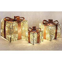 Набір декоративних подарунків - 3 коробки 15х20см, 20х25см, 25х30см з LED-підсвіткою, шампань з рожевим BonaDi DP69601