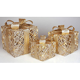 Набір декоративних подарунків - 3 коробки 15х20см, 20х25см, 25х30см з LED-підсвіткою, світле золото BonaDi DP69603