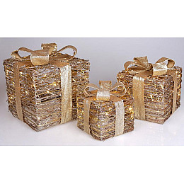 Набір декоративних подарунків - 3 коробки 15х20см, 20х25см, 25х30см з LED-підсвіткою, старовинне золото BonaDi DP69604