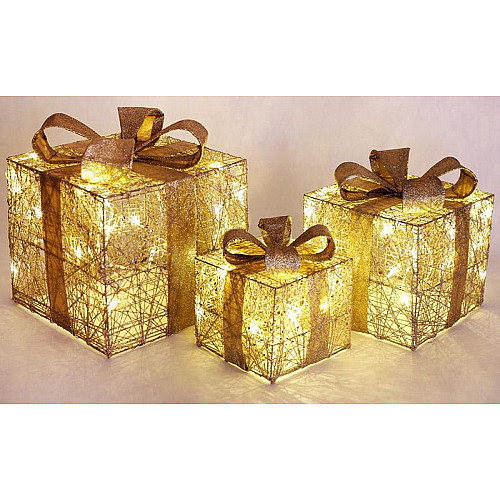 Декоративная композиция - 3 коробки 15х20см, 20х25см, 25х30см с LED-подсветкой, шампань с золотом BonaDi DP69606