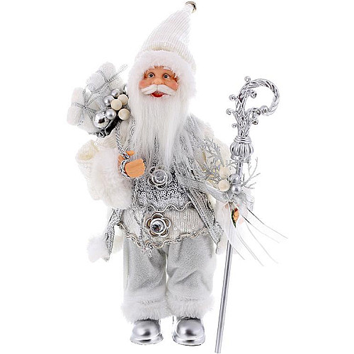 Декоративний Santa в кольорі срібло з подарунками і посохом BonaDi 30 см DP219399