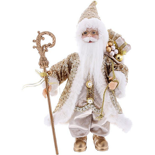 Декоративний Santa в кольорі шампань з посохом і подарунками BonaDi 30см DP219417