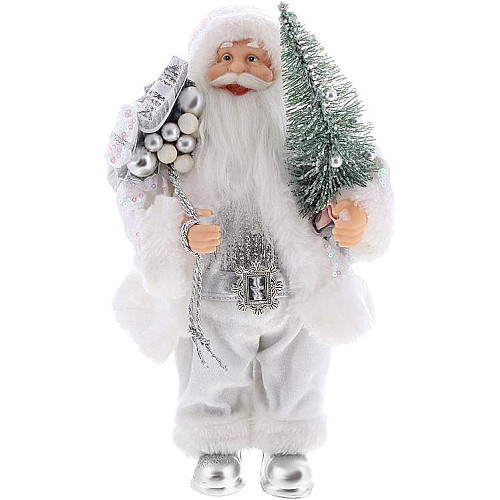 Декоративний Santa в сріблясто-білому кольорі з ялинкою та подарунками BonaDi 30см DP219425