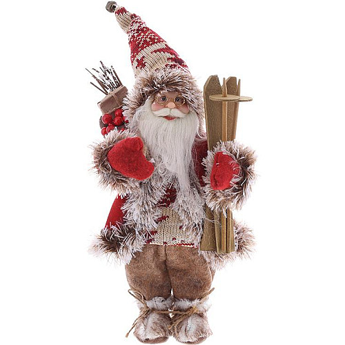 Декоративний Santa в коричнево-червоному кольорі з подарунками і лижами BonaDi 30см DP219441