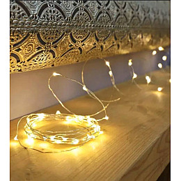 Гирлянда светодиодная нить роса LED 100 на батарейках 3 шт AAA 10 м Теплый белый цвет Gold (724145) (523543)