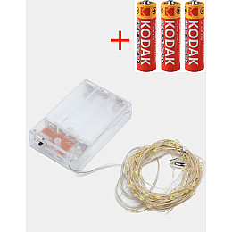 Гирлянда светодиодная нить роса LED 100 на батарейках 3 шт AAA 10 м Теплый белый цвет Gold (724145) (523543)