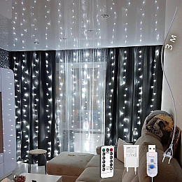 Гирлянда + Блок питання і Пульт управління UKC Штора Проволока USB 3х3 м Холодний білий (814955) (605721)