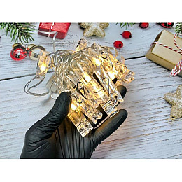 Гірлянда світлодіодна з прищепками UKC 20 шт USB+батарейка 3 м Теплий (739520)