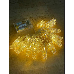 Гірлянда на батарейках UKC Прищепки Теплий білий 3 м (605419)