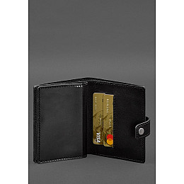 Шкіряна обкладинка-портмоне для військового квитка офіцера запасу (вузький документ) Чорна BlankNote